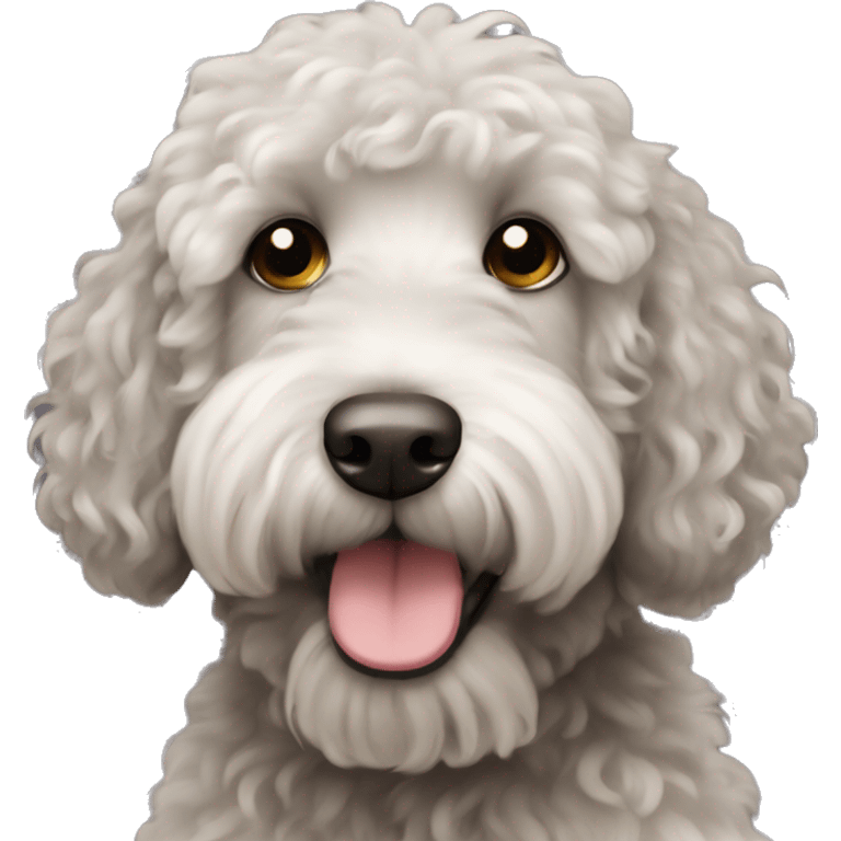 Black curly hair labradoodle dog with a white beard emoji