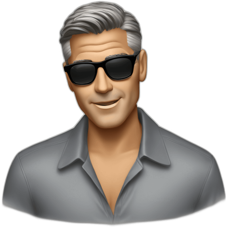 George Clooney with dark brown hair, a high fade, rayban wayfarer sunglasses emoji