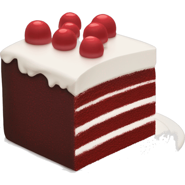 Dark red cake cake slice with white frosting layers dollops of frosting on top  emoji