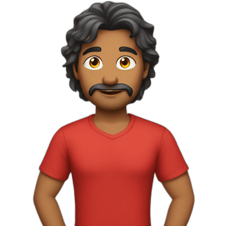 fair indian man in red t shirt red watch red phone emoji