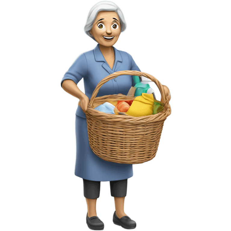 3d hyper realistic senior woman carrying washing basket  emoji