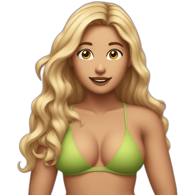 Slim-thicc Caucasian woman bikini hands in hair pose (beach body) emoji