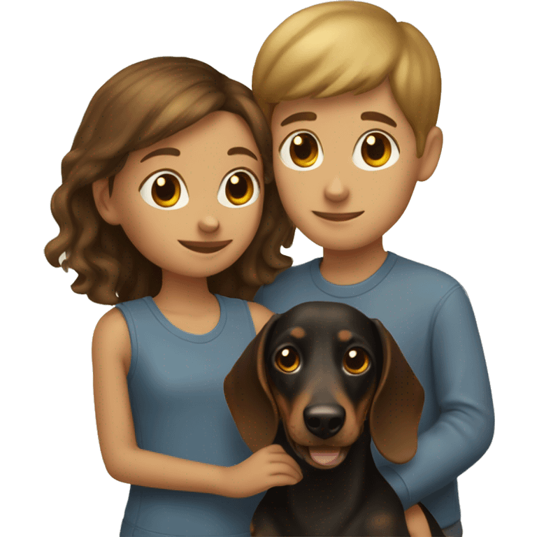 Girl and boy with dachshund emoji