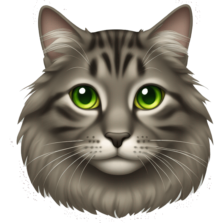 Long hair dark tabby cat with green eyes emoji