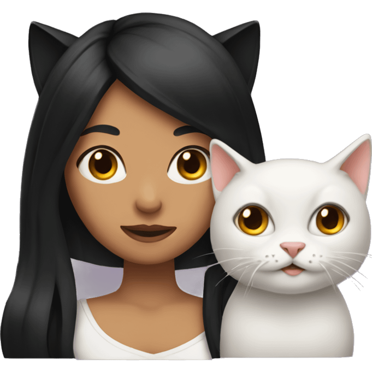 woman with long black hair and cat ears emoji