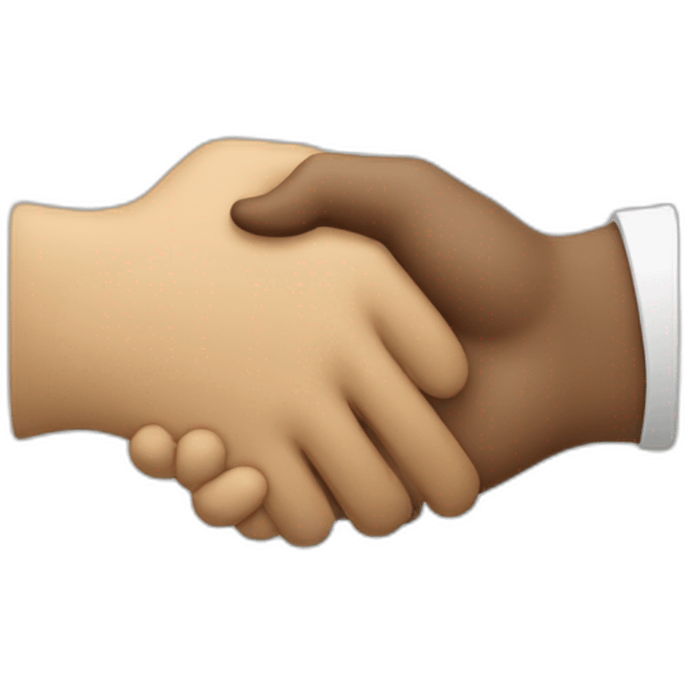 Hand shaking another hand while the other hand is turning small emoji