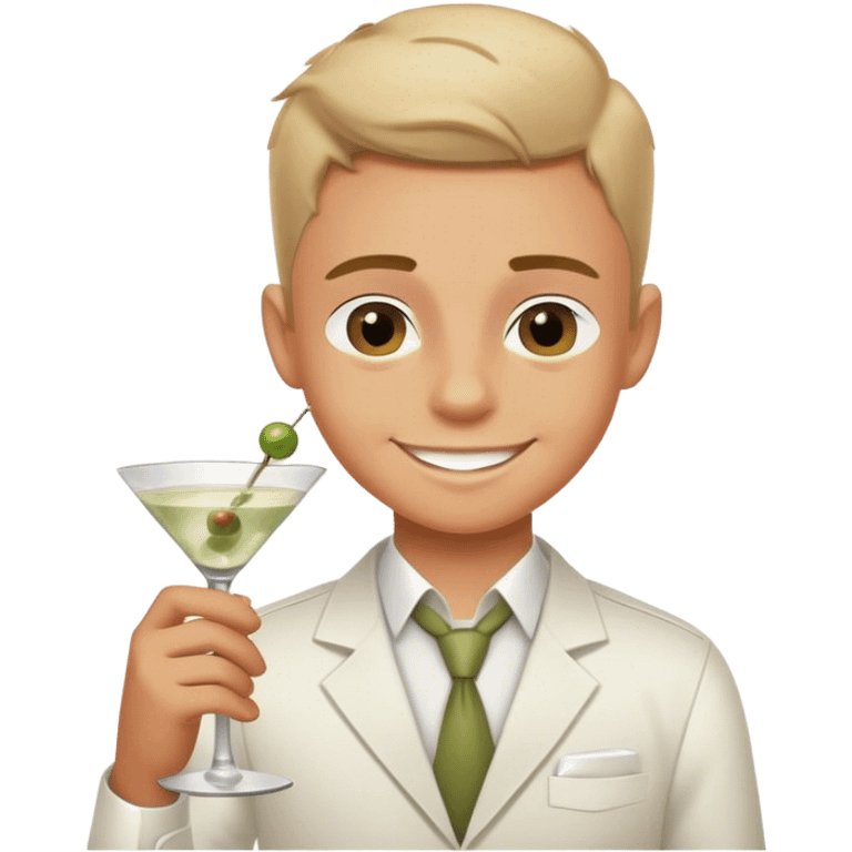 smiling boy in white shirt with dirty martini emoji