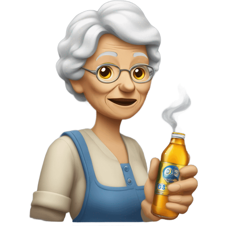 grandma with cigarette and beer emoji