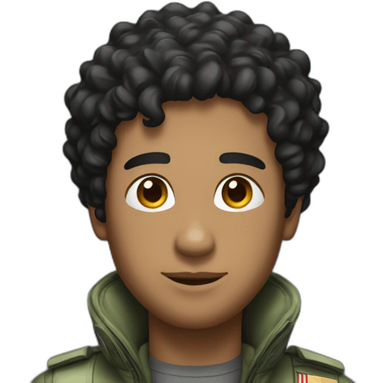 A man with black curly hair and a flight suit emoji