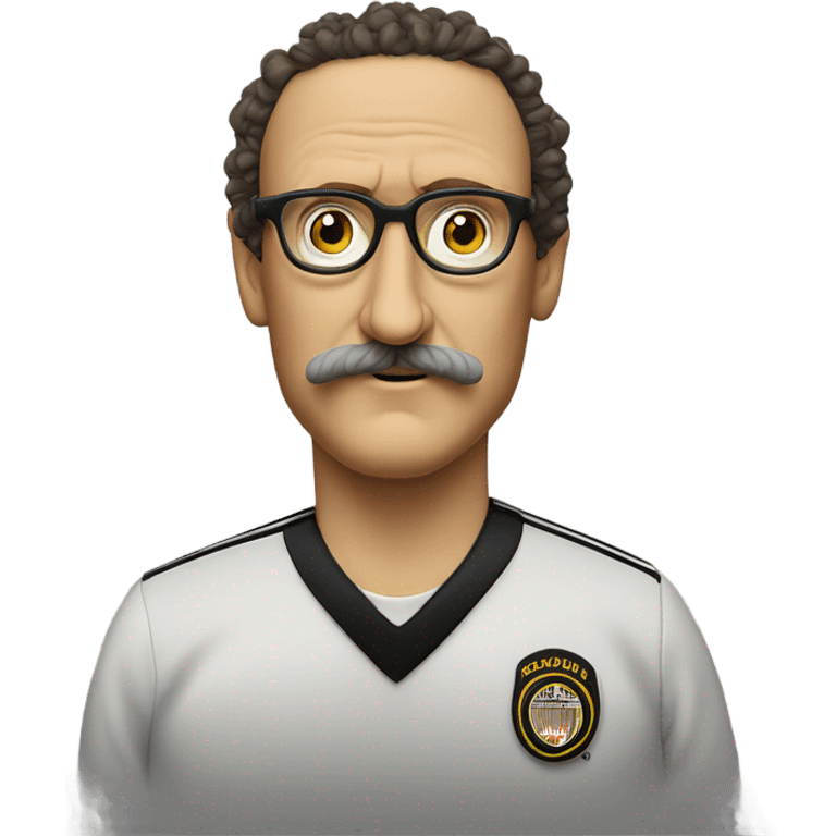 Weird Al Yankovic with glasses and a mustache without wrinkles, and wearing a referee shirt emoji