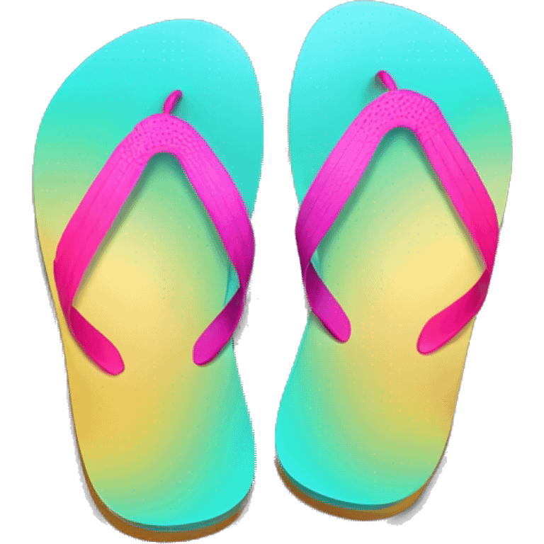 Realistic metallic gold ,hot pink and dark turquoise gradient pair of summer flip flops isolated. emoji