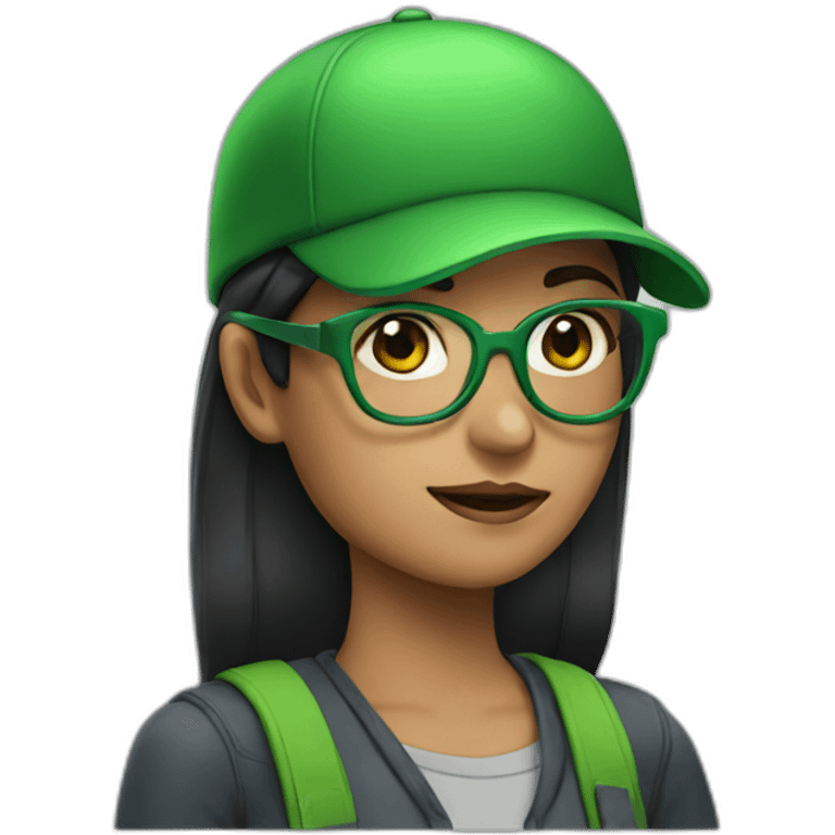 Dark haired girl with green cap and glasses emoji