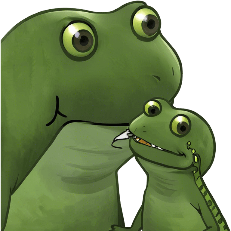 Frog kissing a lizard emoji