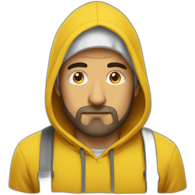 Armenian men  with yellow hoodie with sleepy face emoji