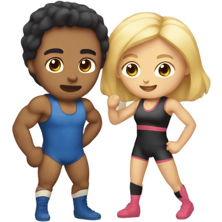 Male and female wrestler in love emoji