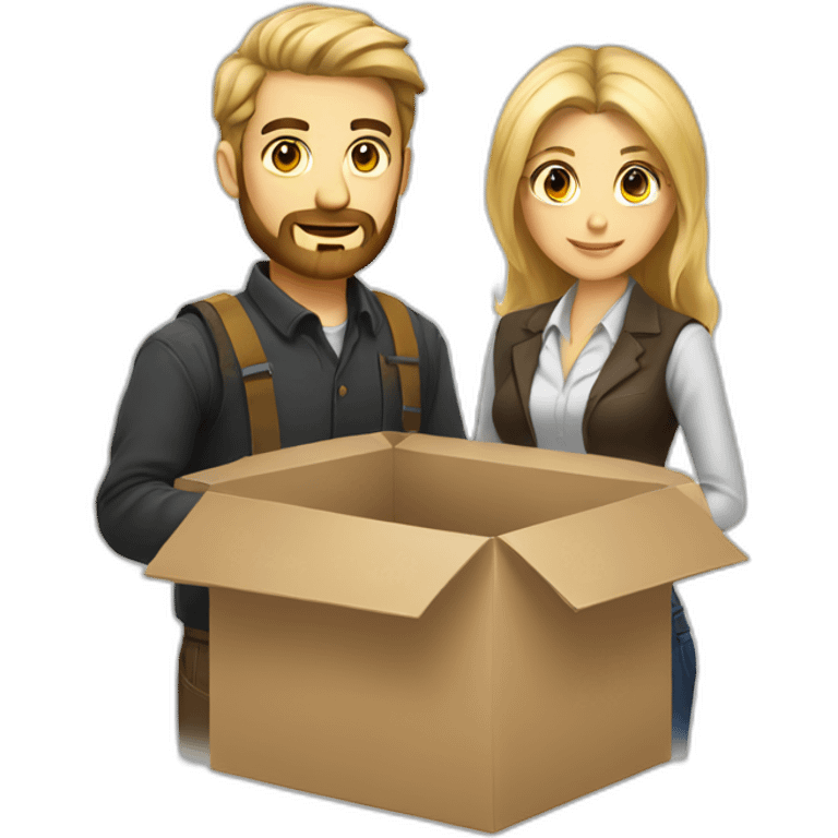 Blond bearded developer and dark hair brunette in box emoji