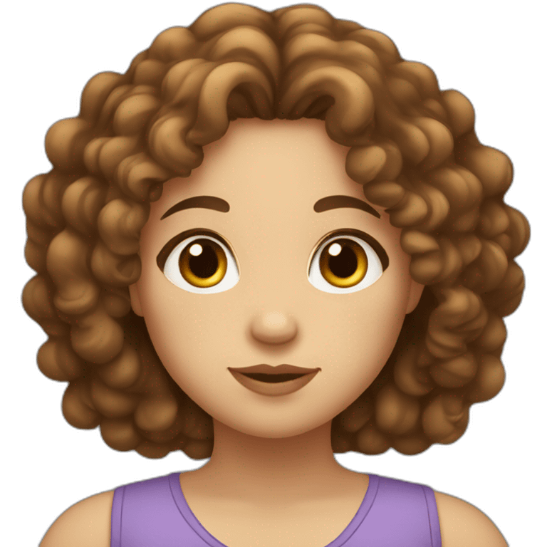 Chubby girl with brown curly hair and brown eyes emoji