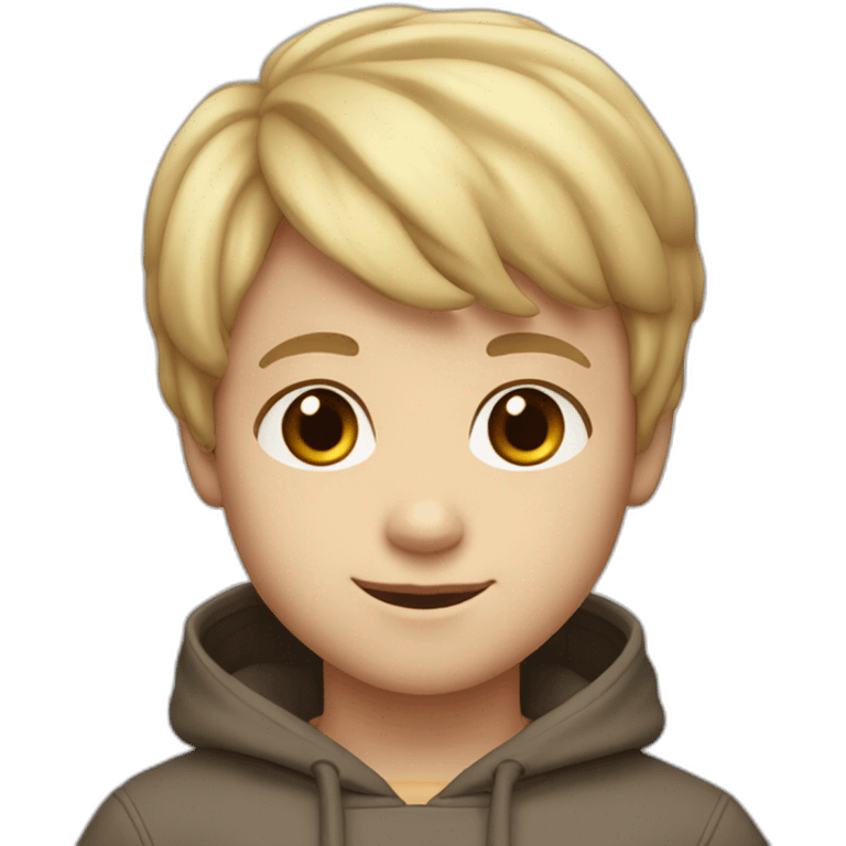 Boy with light blond hair and brown eyes short 4 year old boy with brown eyes and white skin color and a sweatshirt emoji