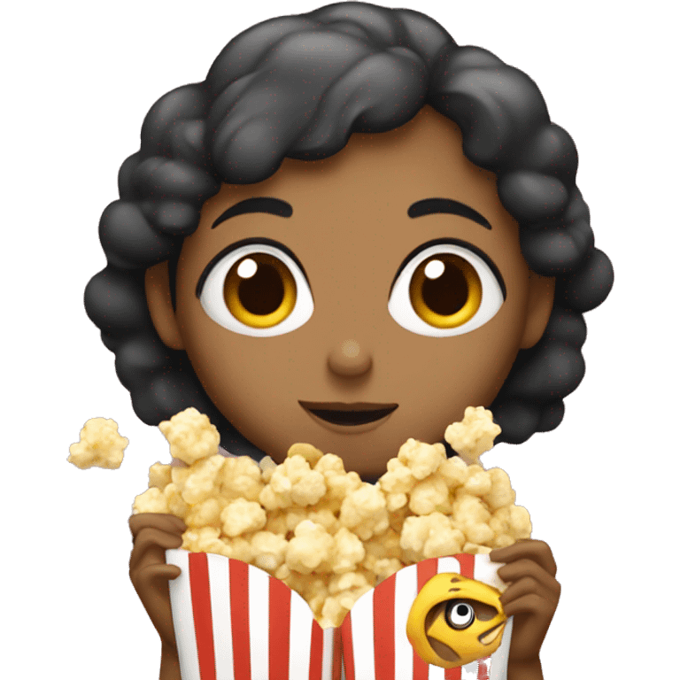 Girl eating popcorn with fish emoji