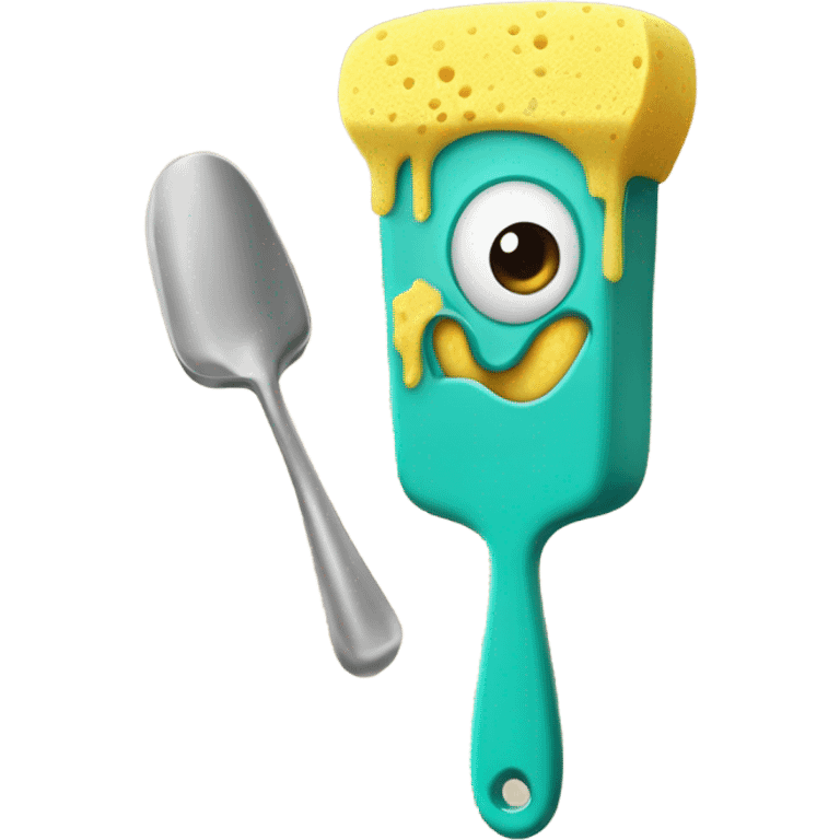 Sponge with eyes, feet, and hands holding a spatula emoji