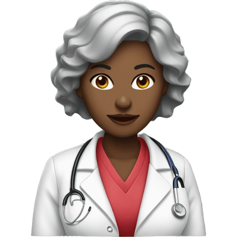 Mujer pelo negro y largo con bata blanca de médica, labios rojos  emoji