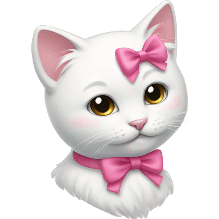 cute white cat head with pink bow  emoji