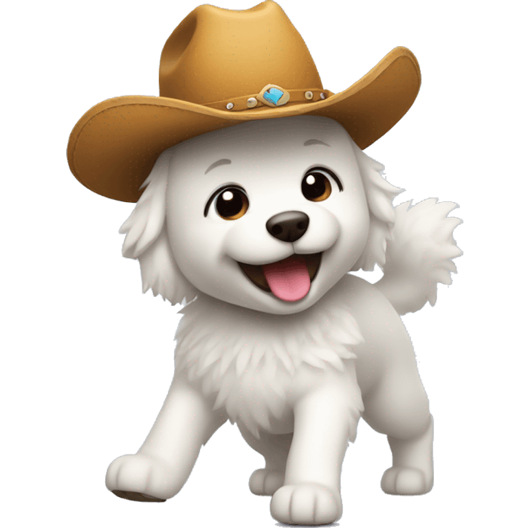 white fluffy dog with cowboy hat dancing emoji