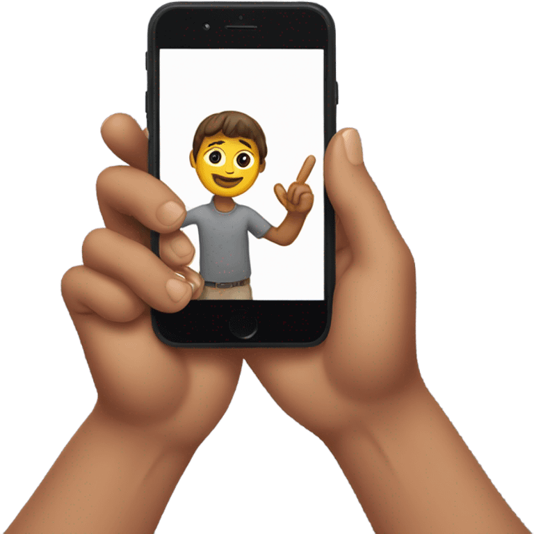 Hands holding a phone taking a selfie emoji