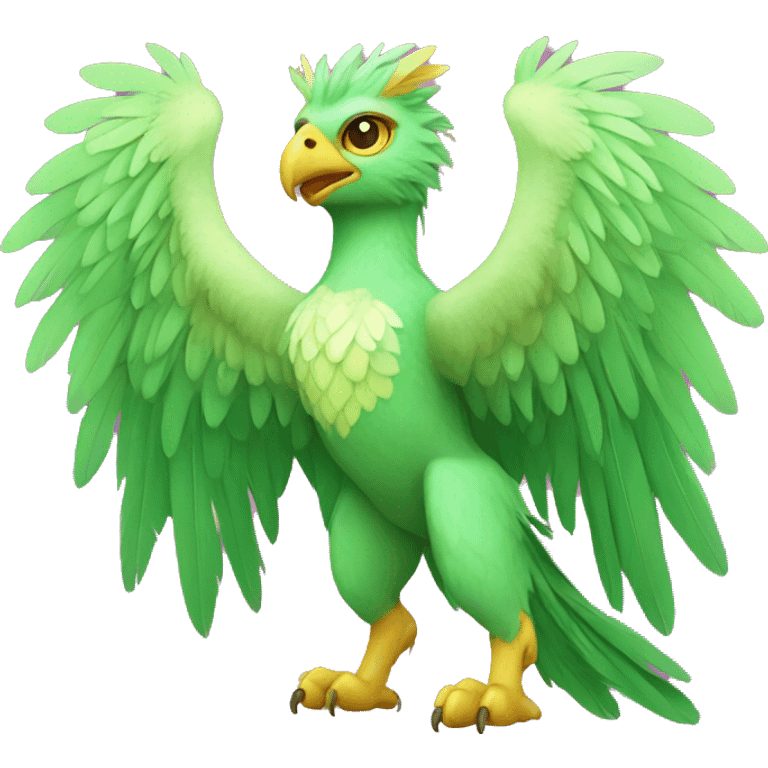 Full-body green gryphon with pink wings and pink tail-feathers emoji