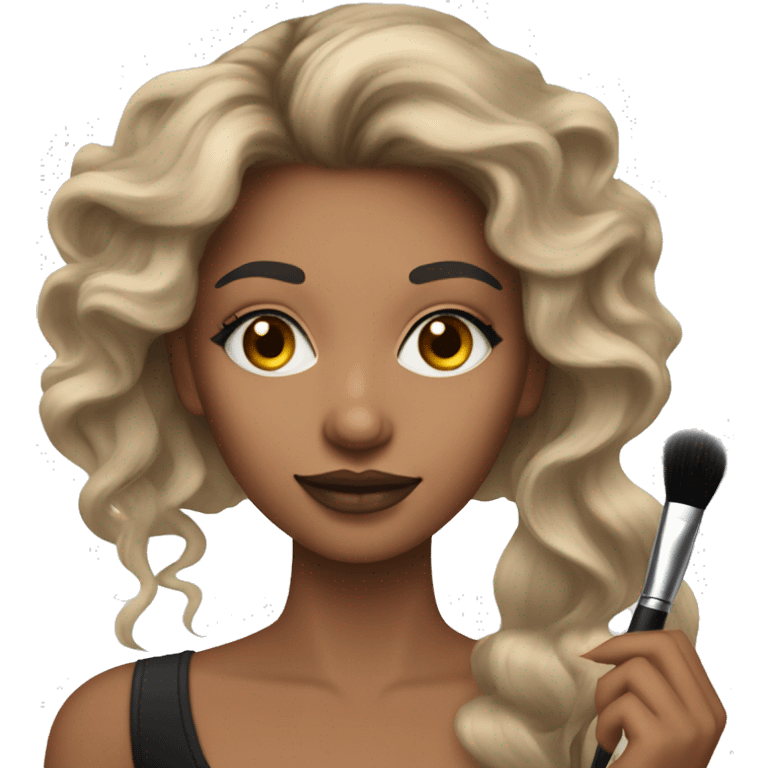 Make makeup artist holding makeup brush light skin long hair emoji