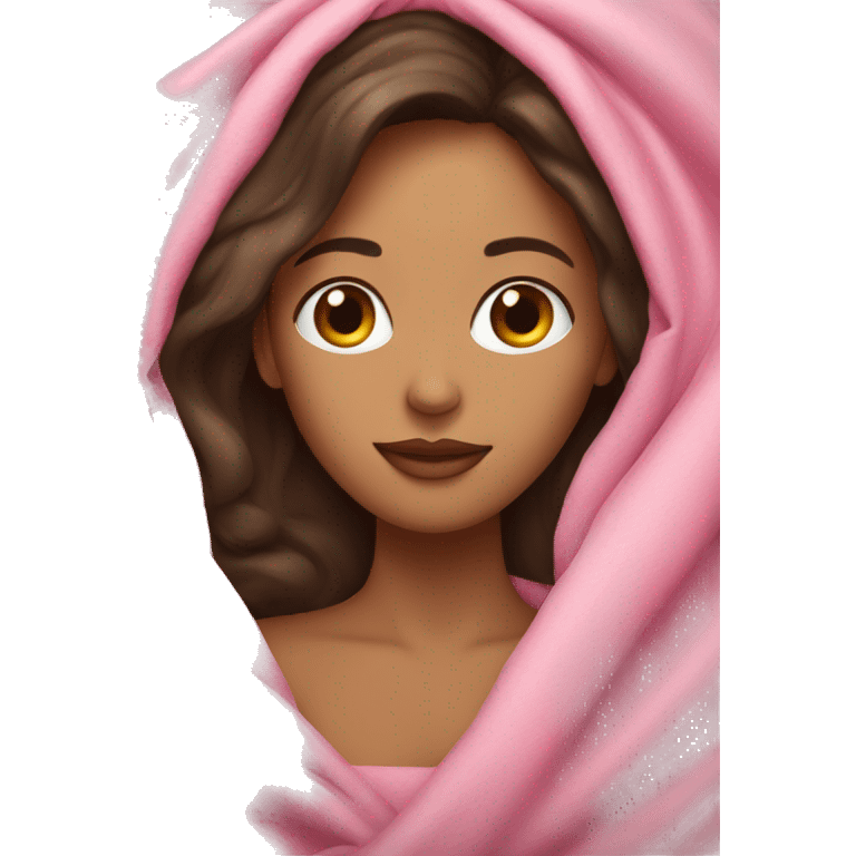 Brunette white women wrapped in a big pink blanket emoji