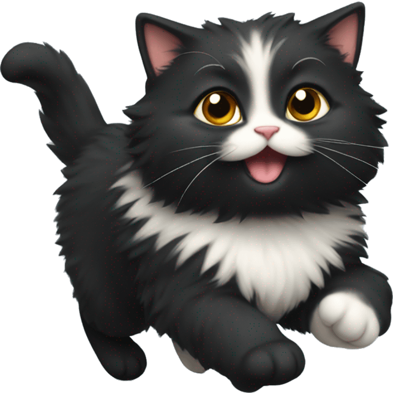 fluffy fat black kitten running emoji