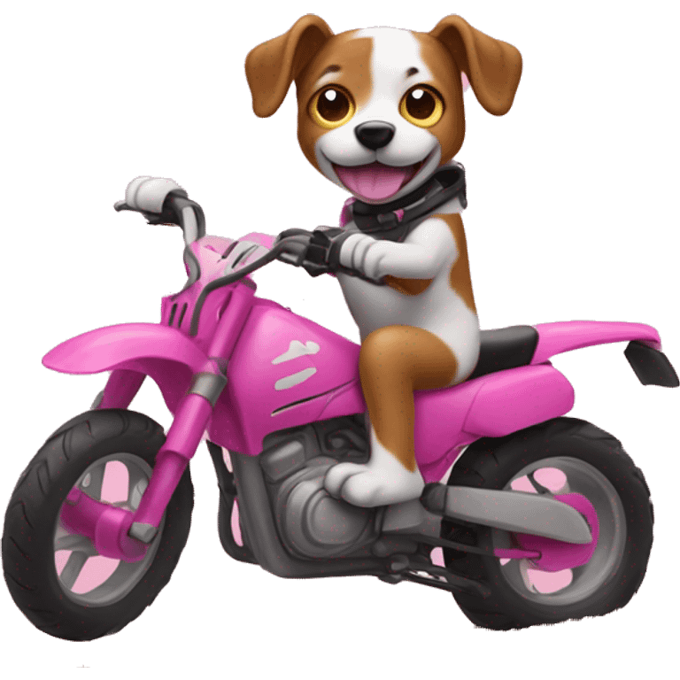 dog riding Pink dirt bike while drinking  emoji