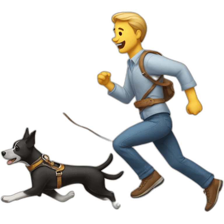 dog running with man with long belt emoji