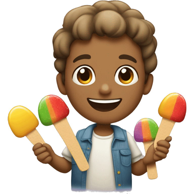 niño feliz con paletas emoji