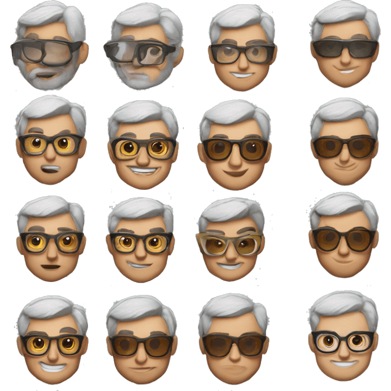 Memoji of Andrew Huberman Silver fox, tortoiseshell glasses, crisp button-downs, muscular emoji