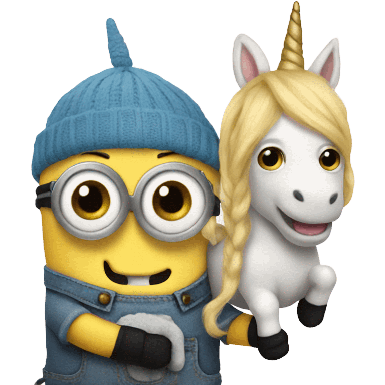 Minion holding a unicorn plushie emoji