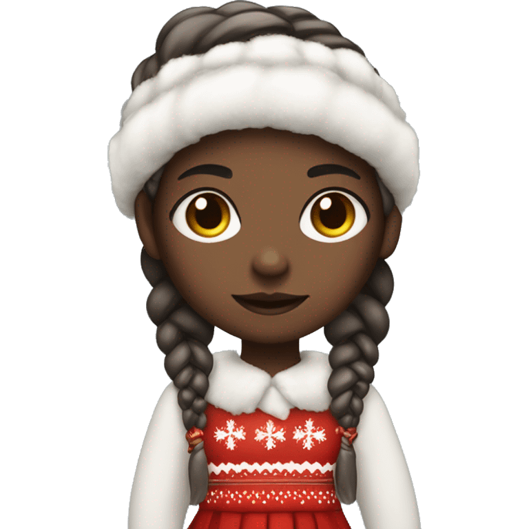 Dark skin girl wearing cute Christmas outfit like a skirt and something cute with braids and makeup emoji