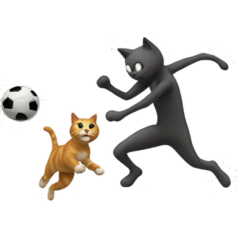 cat playing football and kicking ball to a stickman emoji