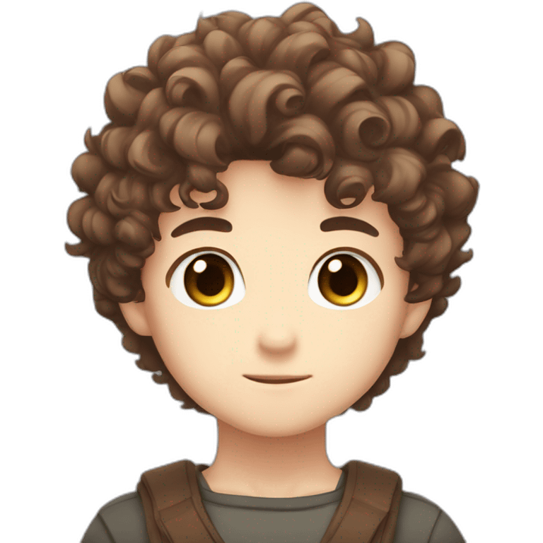 Chibi male, Curly brown hair and eyes, anime salute headshot only emoji