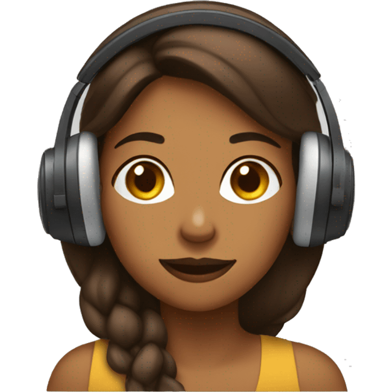 Brown woman nodding her head yes with headphones emoji