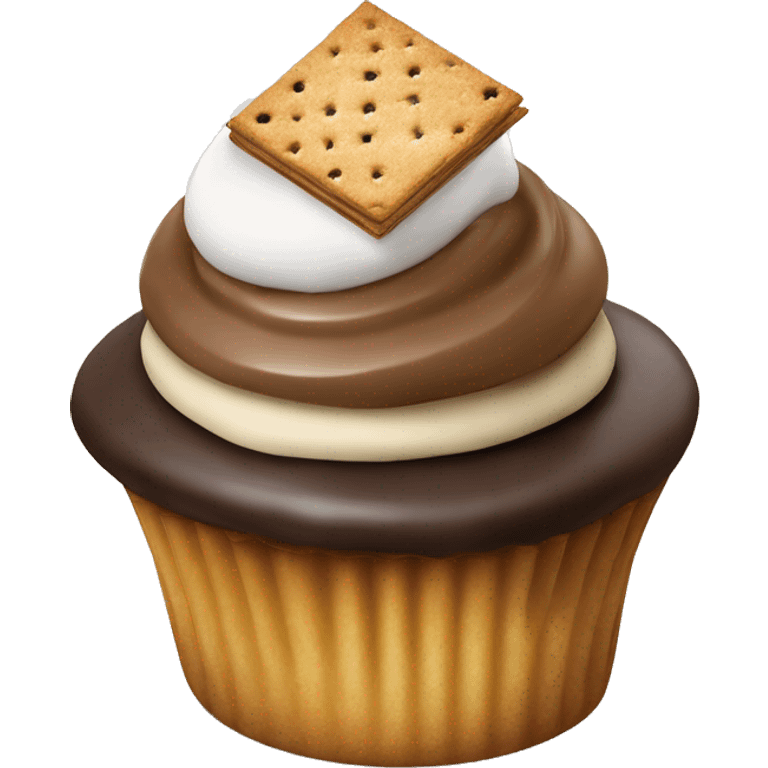 S’mores cupcake with chocolate and graham cracker emoji