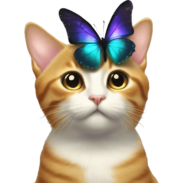 Dark iridescent butterfly glowing on top of cats head  emoji