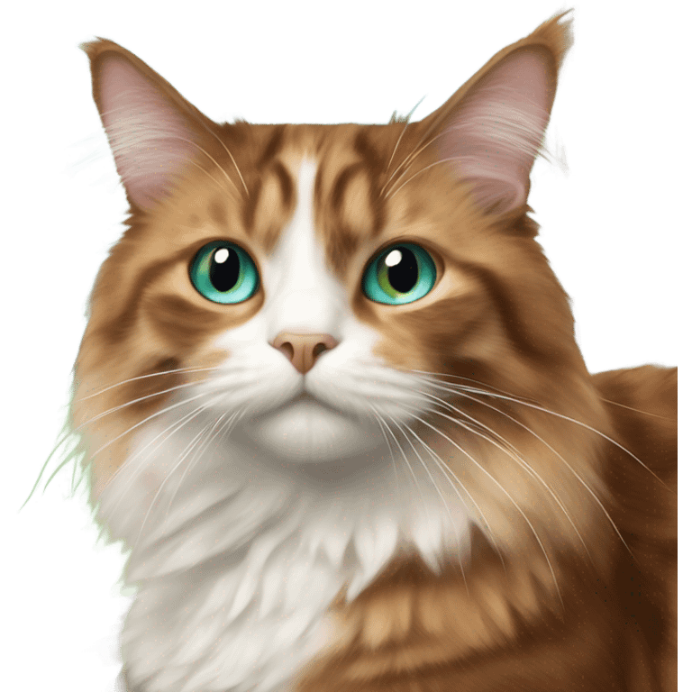 realistic fluffy calico brown cat with blue green eyed cat by window emoji