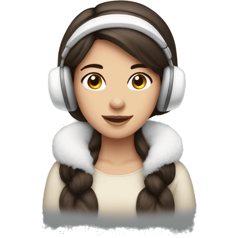 Brunette pretty girl wearing white earmuffs  emoji