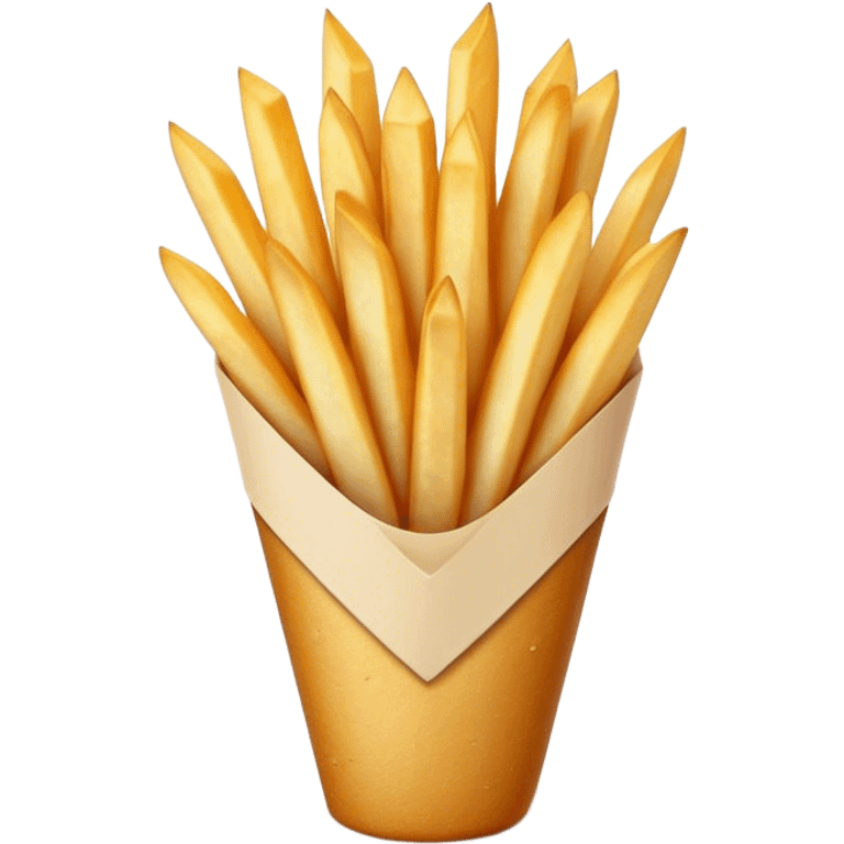 Cinematic Realistic Belgian Fries Dish Emoji, showcasing thick, crispy fries served in a paper cone rendered with detailed textures and golden, appetizing lighting. emoji