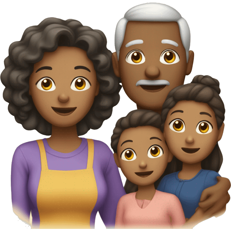 Family two grandparents, aunt, mom, dad, 3 daughters emoji