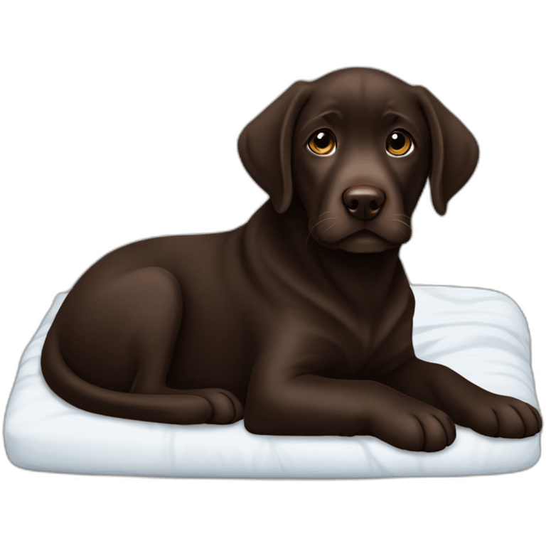 Chocolate labrador puppie in black bed emoji