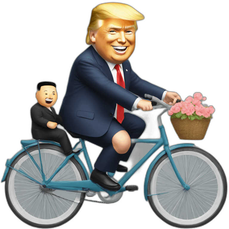 Smiling Trump,kim jong un, riding bicycle together emoji