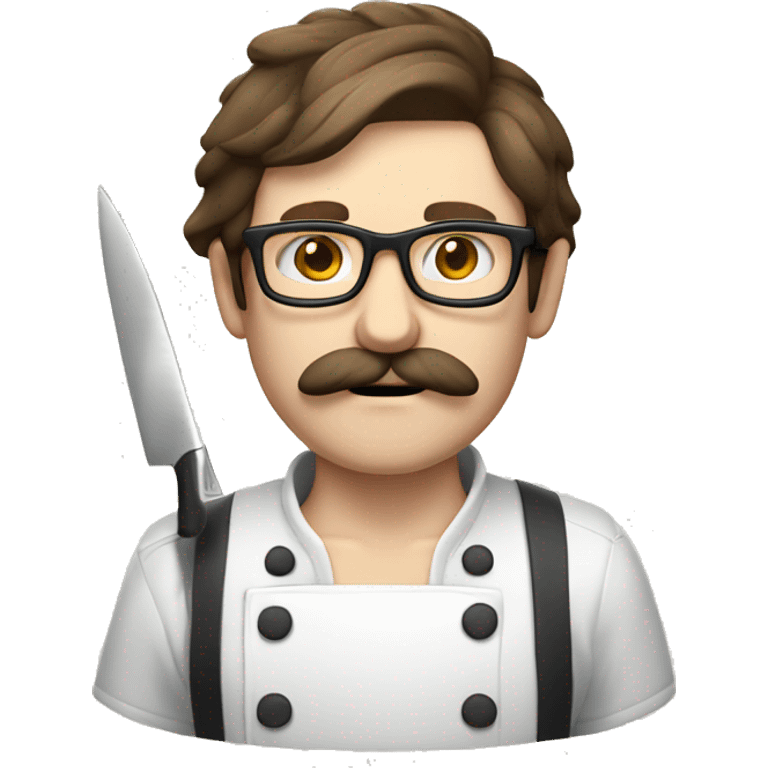 Pale Guy brown hair glasses moustache with knife cooking emoji